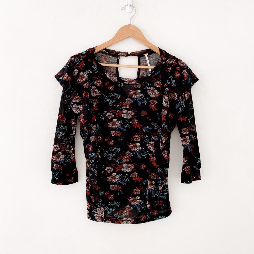 Free People Blouse Shirt Black Size Floral xs - Picture 2 of 4